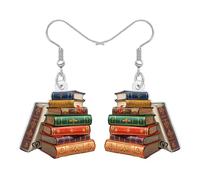 BONSNY Boucles d'oreilles pendantes en forme de livres empilés, cadeau de rentrée scolaire, bijoux pour femmes, accessoires de style antique, breloques hypoallergéniques et amusantes