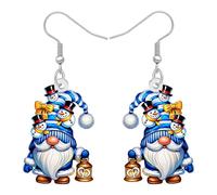 BONSNY Boucles d'oreilles pendantes en forme de nain de Noël Tomte pour femme, bijoux de vacances, accessoires festifs d'hiver, idée de cadeau fantaisie pour les fêtes laids, M, Acrylique Acier