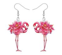 BONSNY Boucles d'oreilles Pendantes Flamant Rose Tropical Cocktail L'été Plage Fête Bijoux Crochet à Poisson en Acier Inoxydable Cadeaux pour Femmes Filles Nouveautés Accessoires (Rouge)