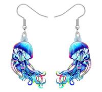 BONSNY Boucles d'oreilles Pendantes Goutte en Acrylique Bleu Océan Brillant Mignon Méduse mer Animaux Cadeaux pour les Femmes Fête de Plage Bijoux Accessoires (Bleuité)