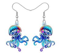 BONSNY Boucles d'oreilles Pendantes Goutte en Acrylique Bleu Océan Brillant Mignon Méduse mer Animaux Cadeaux pour les Femmes Fête de Plage Bijoux Accessoires (Bleu)