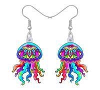 BONSNY Boucles d'oreilles Pendantes Goutte en Acrylique Bleu Océan Brillant Mignon Méduse mer Animaux Cadeaux pour les Femmes Fête de Plage Bijoux Accessoires (Plusieurs fois)