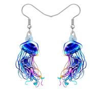 BONSNY Boucles d'oreilles Pendantes Goutte en Acrylique Bleu Océan Brillant Mignon Méduse mer Animaux Cadeaux pour les Femmes Fête de Plage Bijoux Accessoires