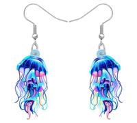 BONSNY Boucles d'oreilles Pendantes Goutte en Acrylique Bleu Océan Brillant Mignon Méduse mer Animaux Cadeaux pour les Femmes Fête de Plage Bijoux Accessoires (Océan)
