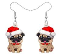 BONSNY Boucles d'oreilles Pendantes Goutte en Acrylique Cadeaux de Noël Mignon Chien Chiot Décorations Bijoux pour les Femmes Amoureux des Chiens Accessoires (Carlin 2)