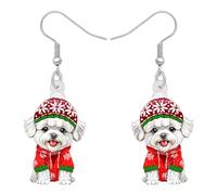 BONSNY Boucles d'oreilles Pendantes Goutte en Acrylique Cadeaux de Noël Mignon Chien Chiot Décorations Bijoux pour les Femmes Amoureux des Chiens Accessoires (Bichon frisé)
