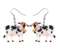 BONSNY Boucles d'oreilles Pendantes Goutte en Acrylique Cartoon Sourire Fleur Vache Mignon Ferme Animaux Bijoux Cadeaux pour les Femmes Charms (Rose)