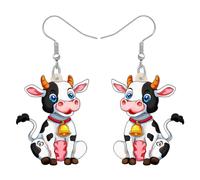 BONSNY Boucles d'oreilles Pendantes Goutte en Acrylique Cartoon Sourire Fleur Vache Mignon Ferme Animaux Bijoux Cadeaux pour les Femmes Charms (Fusia)