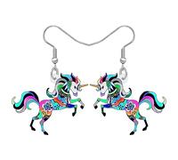 BONSNY Boucles d'oreilles Pendantes Goutte en Acrylique Mignon Animal Licorne Cadeaux Fête Faveurs Cheval Bijoux pour Femmes Accessoire (Gris)