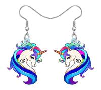 BONSNY Boucles d'oreilles Pendantes Goutte en Acrylique Mignon Animal Licorne Cadeaux Fête Faveurs Cheval Bijoux pour Femmes Accessoire (Bleu)