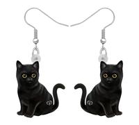 BONSNY Boucles d'oreilles Pendantes Goutte en Acrylique Mignon Chat Noir Doux Chaton Bijoux Cadeaux pour les Femmes Animaux Amoureux Décorations (Corbeau)