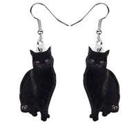 BONSNY Boucles d'oreilles Pendantes Goutte en Acrylique Mignon Chat Noir Doux Chaton Bijoux Cadeaux pour les Femmes Animaux Amoureux Décorations (Noir)