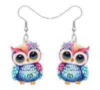 BONSNY Boucles d'oreilles Pendantes Goutte en Acrylique Mignon Hibou Amusant Oiseaux Bijoux pour les Femmes Oiseaux Amoureux Charms (Bleu)