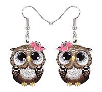 BONSNY Boucles d'oreilles Pendantes Goutte en Acrylique Mignon Hibou Amusant Oiseaux Bijoux pour les Femmes Oiseaux Amoureux Charms (Grille)