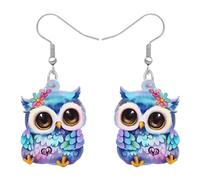 BONSNY Boucles d'oreilles Pendantes Goutte en Acrylique Mignon Hibou Amusant Oiseaux Bijoux pour les Femmes Oiseaux Amoureux Charms (Ciel)