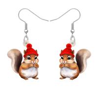 BONSNY Boucles d'oreilles Pendantes Goutte en Acrylique Nouveauté Noël Mignon Écureuil Hypoallergénique Animaux Bijoux Cadeaux pour les Femmes Festival Party (Marron)