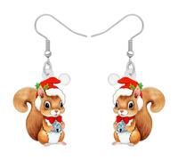 BONSNY Boucles d'oreilles Pendantes Goutte en Acrylique Nouveauté Noël Mignon Écureuil Hypoallergénique Animaux Bijoux Cadeaux pour les Femmes Festival Party (Orange)