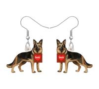 BONSNY Boucles d'oreilles Pendantes Goutte en Acrylique Saint-Valentin Chien Mignon Animaux Cadeaux pour les Femmes Amoureux des Chiens Charms (Chiens de berger allemands)