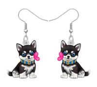 BONSNY Boucles d'oreilles Pendantes Goutte en Acrylique Saint-Valentin Chien Mignon Animaux Cadeaux pour les Femmes Amoureux des Chiens Charms (Husky sibérien)