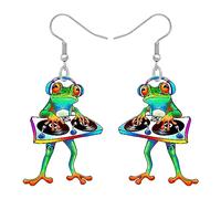 BONSNY Boucles d'oreilles Pendantes Goutte en Acrylique Vert Mignon Grenouille Nouveauté Bijoux Animaux pour les Femmes Charms Cadeaux (Gurke)