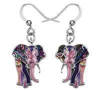BONSNY Boucles d'oreilles Pendantes Goutte en Émail Alliage Mignon Fleurs Afrique Éléphant Cadeaux pour les Femmes Bijoux Charms Amusants (Lila)