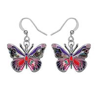 BONSNY Boucles d'oreilles Pendantes Goutte en Émail Alliage Mignon Papillon Cadeaux pour les Femmes Insecte Bijoux Nouveauté Charms Accessoires (Lila)