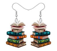 BONSNY Boucles d'oreilles pendantes livres empilés, Retour à l'école cadeau professeur Bijoux pour femmes filles Style antique Littéraire amoureux des livres Accessoires Nouveauté amusante Charmes