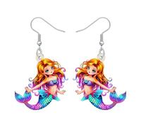 BONSNY Boucles d'oreilles pendantes mignonnes et fantaisie, motif sirène colorée, thème océan, bijoux de plage, légères et hypoallergéniques, cadeau pour elle, Medium, Acrylique Acier inoxydable, Pas