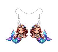 BONSNY Boucles d'oreilles pendantes mignonnes et fantaisie, motif sirène colorée, thème océan, bijoux de plage, légères et hypoallergéniques, cadeau pour elle, Medium, Acrylique Acier inoxydable, Pas