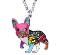 BONSNY Collier avec pendentif en forme de bouledogue français en alliage émaillé et strass, Émail, Sans pierre précieuse