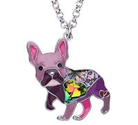 BONSNY Collier avec pendentif en forme de bouledogue français en alliage émaillé et strass, Émail, Sans pierre précieuse
