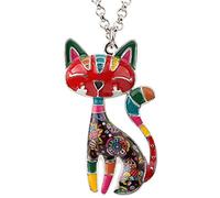 BONSNY Collier avec pendentif en forme de chat en alliage émaillé - Design original pour femme et fille, Émail