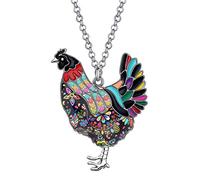 BONSNY Collier en alliage émaillé avec pendentif en forme de poule et strass pour femme et fille, 41mm x 31mm, émail, Strass