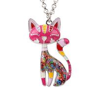 BONSNY Collier plastron en alliage émaillé avec pendentif en forme de chat - Design original pour femmes et filles, Émail, Sans_pierre