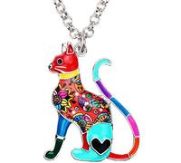 BONSNY Déclaration en émail en Alliage Chaîne Pendentif Colliers de Chat Design Original Femmes Filles Cadeau Bijoux Charms, Émail, Multicolore, 35mm x 30mm