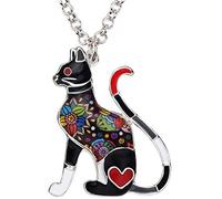 BONSNY Déclaration en émail en Alliage Chaîne Pendentif Colliers de Chat Design Original Femmes Filles Cadeau Bijoux Charms, Émail, Gris, 35mm x 30mm