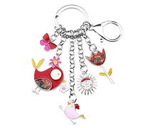 BONSNY Émail Alliage de Zinc Mignon Oiseaux Fleur Papillon Porte-Clés Bijoux pour Sac À Main des Femmes Clés de Voiture Accessoires Porte-Monnaie (Rouge)