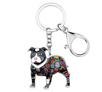 BONSNY Émail- Alliage Mignon American Pit Bull Terrier Chien Porte-Clés pour les Clés de Voiture Porte-Monnaie Sacs Animaux Bijoux pour les Femmes Charms Chien Amoureux Cadeaux (Noir)