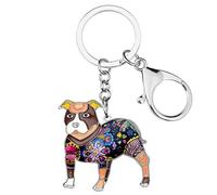 BONSNY Émail- Alliage Mignon American Pit Bull Terrier Chien Porte-Clés pour les Clés de Voiture Porte-Monnaie Sacs Animaux Bijoux pour les Femmes Charms Chien Amoureux Cadeaux (Marron)