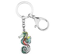 BONSNY Émail Alliage Mignon Animaux Marins Hippocampe Porte-Clés pour les Femmes Hippocampe Bijoux pour les Clés De Voiture Porte-Monnaie Sacs Accessoires (Vert)