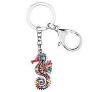 BONSNY Émail Alliage Mignon Animaux Marins Hippocampe Porte-Clés pour les Femmes Hippocampe Bijoux pour les Clés De Voiture Porte-Monnaie Sacs Accessoires (Multicolore)