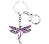 BONSNY Émail Alliage Strass Floral Mignon Libellule Porte-Clés Insecte Bijoux Cadeaux pour les Femmes Clés de Voiture Porte-Monnaie Sacs Charms Accessoires (Lila)
