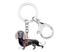 BONSNY Émail Alliage Strass Teckel Chien Animaux Porte-Clés Cadeaux pour Femmes Clés de Voiture Sac à Main Amoureux des Chiens Charms Accessoires (Noir)