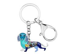 BONSNY Émail Alliage Strass Teckel Chien Animaux Porte-Clés Cadeaux pour Femmes Clés de Voiture Sac à Main Amoureux des Chiens Charms Accessoires (Bleu)