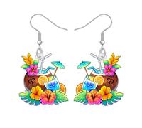BONSNY Hawaii Boucles d'oreilles pendantes d'été Luau Fiest avec crabe flottant, planche de surf, paume, boit de coco, coquillage arc-en-ciel, motif Sandcastle Bucket Cadeaux Charm, M, Acrylique Acier