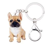 BONSNY Porte-clés bouledogue français en acrylique pour voiture, sac à main, sacs, breloques pour amoureux des animaux, marron, M