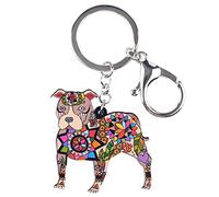 BONSNY Porte-clés en Acrylique Mignon Chien Pit Bull Cadeaux pour Femmes Clés de Voiture Portefeuille Sac à main Breloque Chiots Bijoux (Marron)