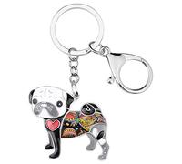 BONSNY Porte-clés en Alliage émail doux Floral Mignon Carlin Pug Chien Animaux pour Femmes clés de Voiture sacs Chien Amoureux Charmes Accessoires (Gris)