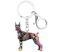 BONSNY Porte-clés en Alliage émail Mignon Dobermann Chien Animaux Bijoux pour Femmes Cadeaux Clés de voiture Porte-monnaie Sac à main Amoureux des chiens Accessoires