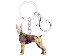 BONSNY Porte-clés en Alliage émail Mignon Dobermann Chien Animaux Bijoux pour Femmes Cadeaux Clés de voiture Porte-monnaie Sac à main Amoureux des chiens Accessoires (Marron)